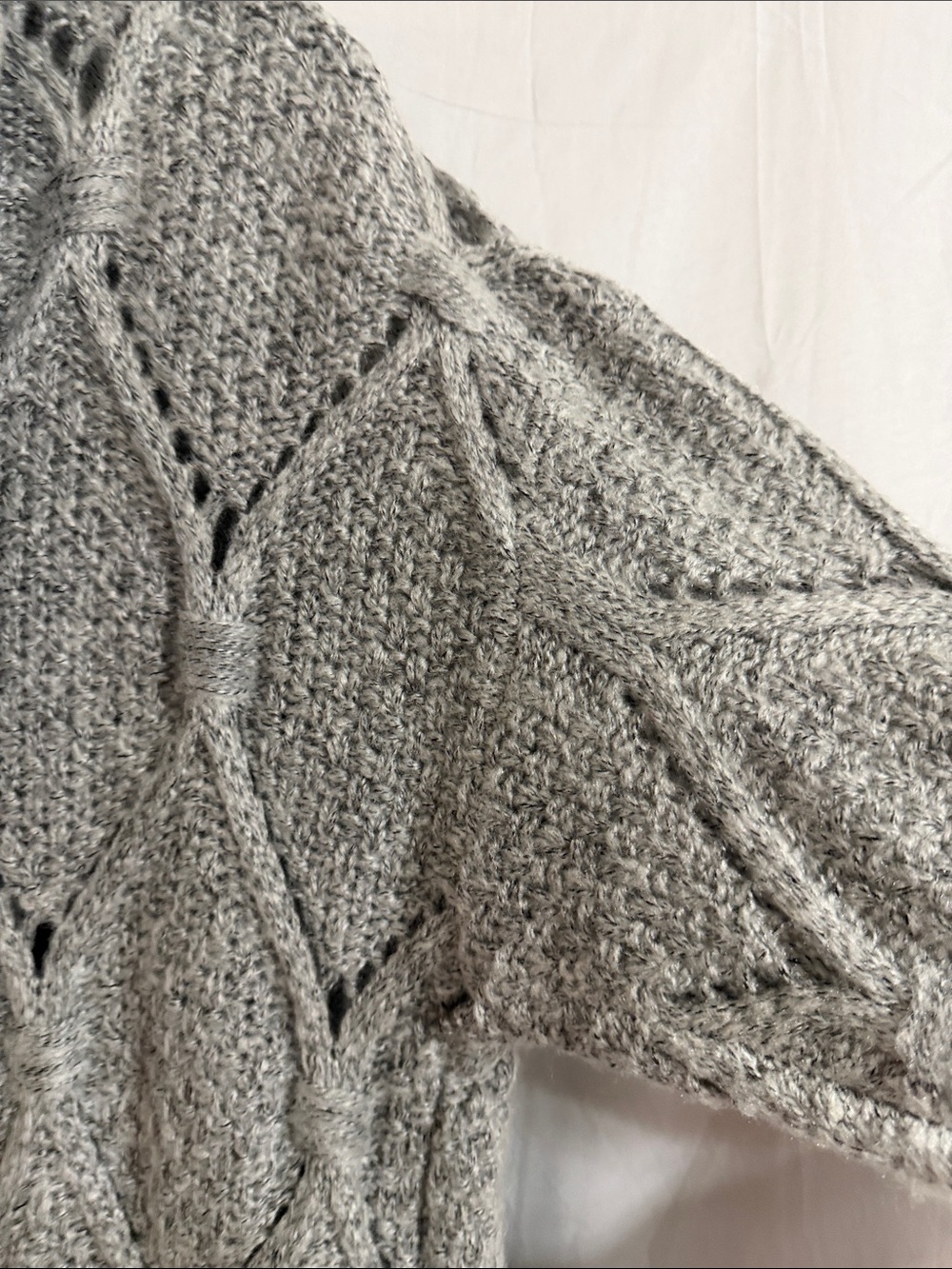 POL Light Gray Open Cable-Knit Cardigan with Brown Elbow Patches - Picture 15 of 16
